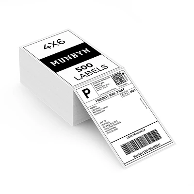 MUNBYN Thermal Direct Shipping Label (Pack of 500 4x6 Per Fanfold Labels)