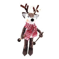 Holiday Time wool polyester Skiing Reindeer ornament - Brown / White / Red