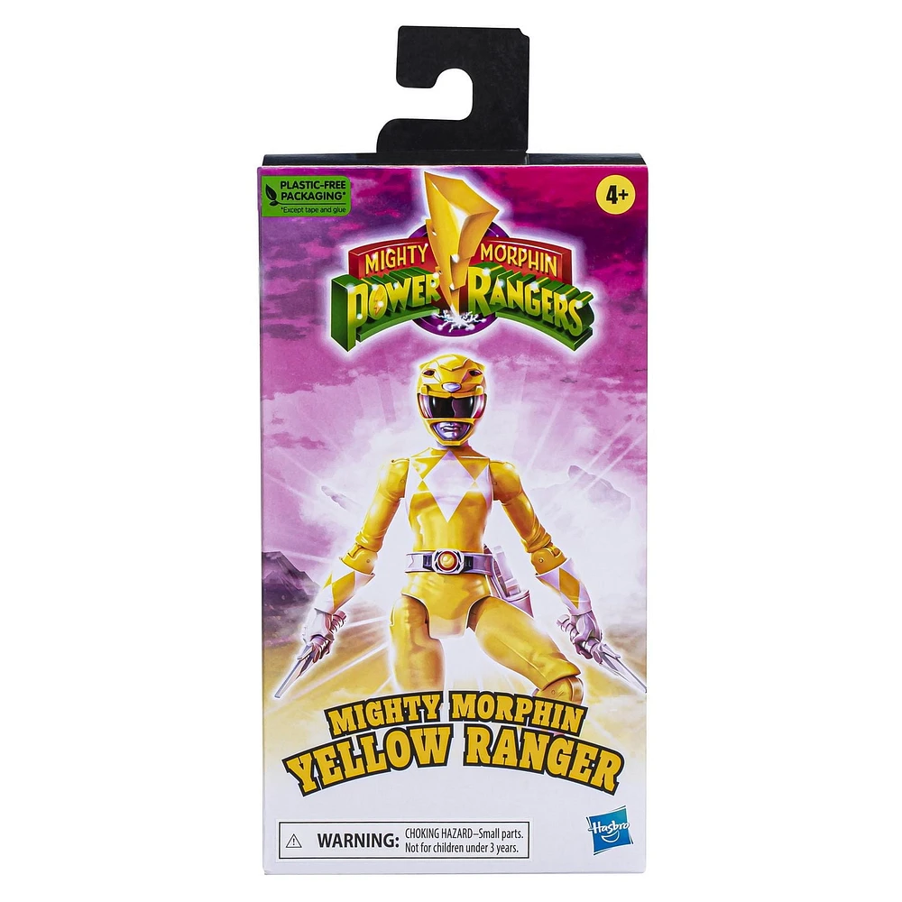 Power Rangers figurine Ranger Jaune Mighty Morphin de 15 cm, figurines et jouets Hasbro de super-héros pour filles et garçons, inclut des accessoires, dès 4 ans