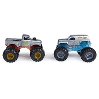 Monster Jam, Monster trucks Grave Digger vs Grave Digger (1982 Retro) officiels qui changent de couleur en métal moulé, échelle 1:64