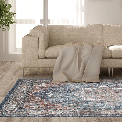 Tapis tissé rouge et bleu Cranfield rouillé