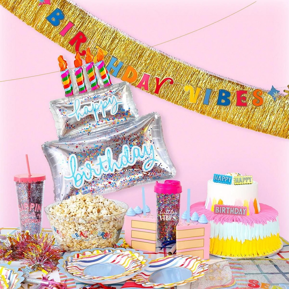 Packed Party Birthday Vibes Banner, Gold and Silver Accents