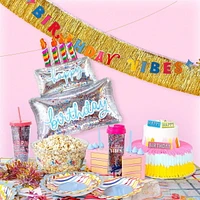 Packed Party Birthday Vibes Banner, Gold and Silver Accents
