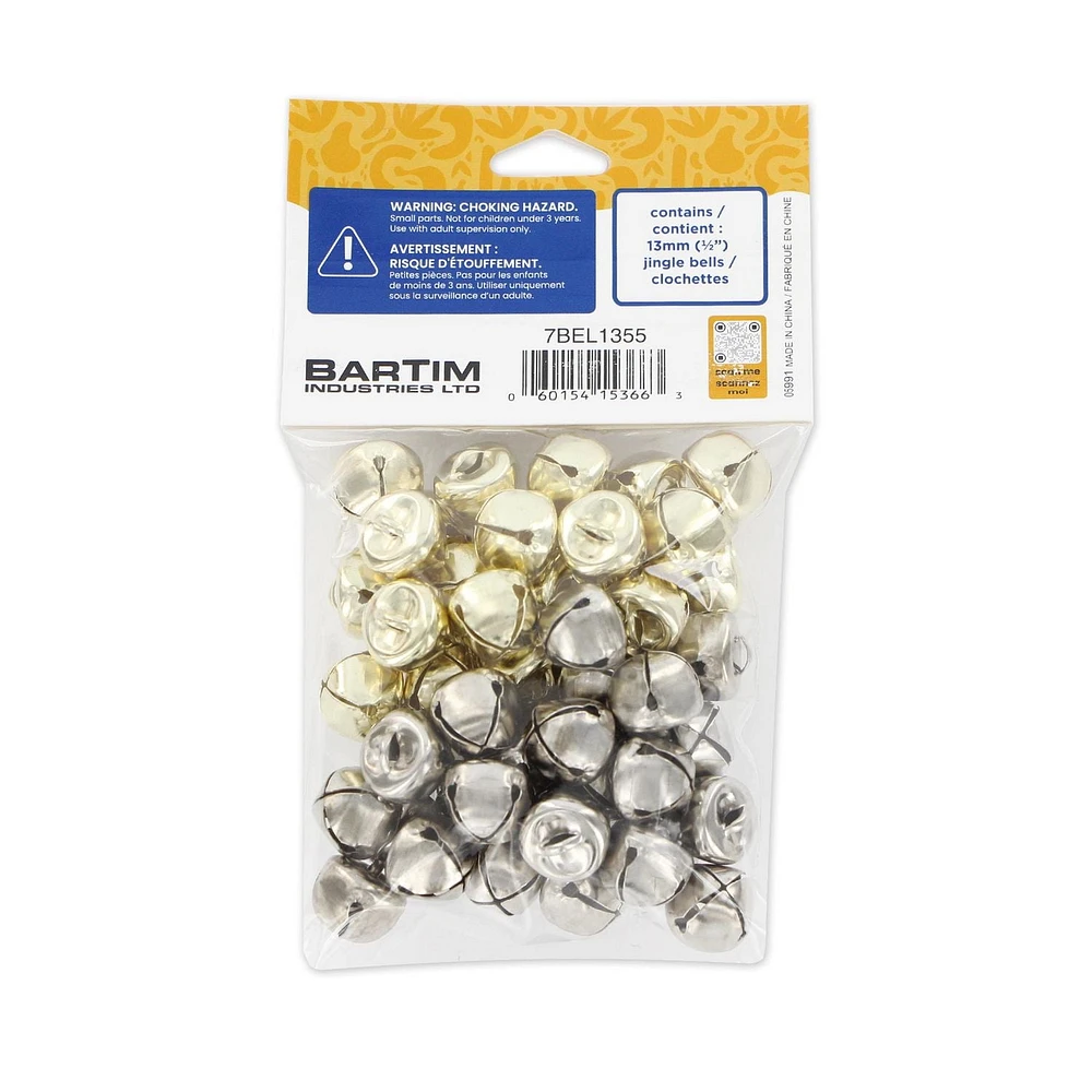TINY HANDS Gold & Silver Jingle Bells, 55 pcs, 13 mm, Age 3+, Kids, Christmas, Crafts, JINGLEBELL 13MM 55PC