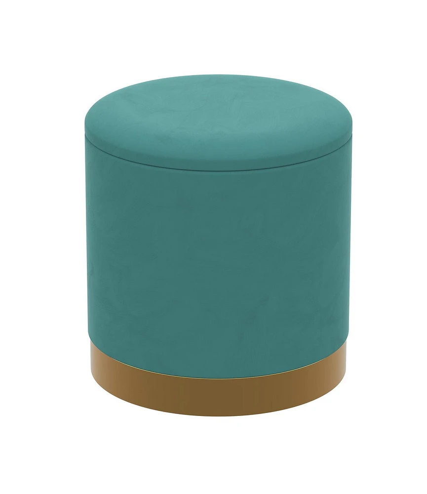 Safdie & Co. Ottoman de Rangement Cylindrique Repose-Pieds Banquette Siège de Salon Velours Aqua avec Métal Doré pour Salon Dressing ou Chambre à Coucher