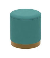 Safdie & Co. Ottoman de Rangement Cylindrique Repose-Pieds Banquette Siège de Salon Velours Aqua avec Métal Doré pour Salon Dressing ou Chambre à Coucher