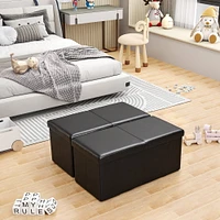 Ensemble de rangement pliable Homy Casa, ensemble de 2, avec couvercle rembourré, boîte de rangement en similicuir noir
