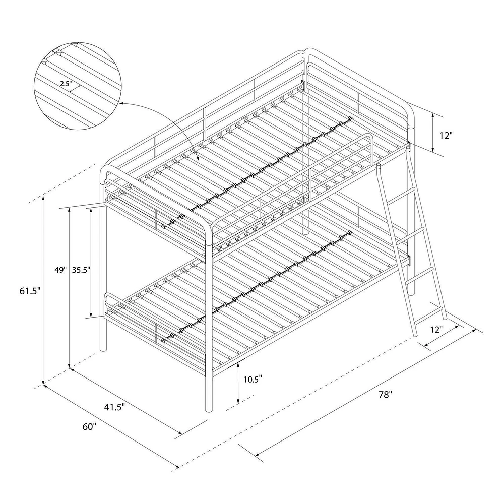 DHP Dusty Metal Bunk Bed, Pink