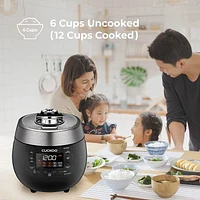 Cuiseur à riz double pression 6 tasses avec plateau à vapeur CUCKOO, 14 modes : Riz blanc, Riz GABA, Vapeur, Porridge, Riz roussi et plus, CRP-RT0609FB, Noir