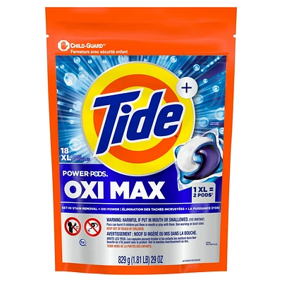 Capsules de détergent à lessive Tide Oxi Max Power PODS, détachant et puissance d’Oxi, 18 capsules TIDE PWRPD OXI MX18C