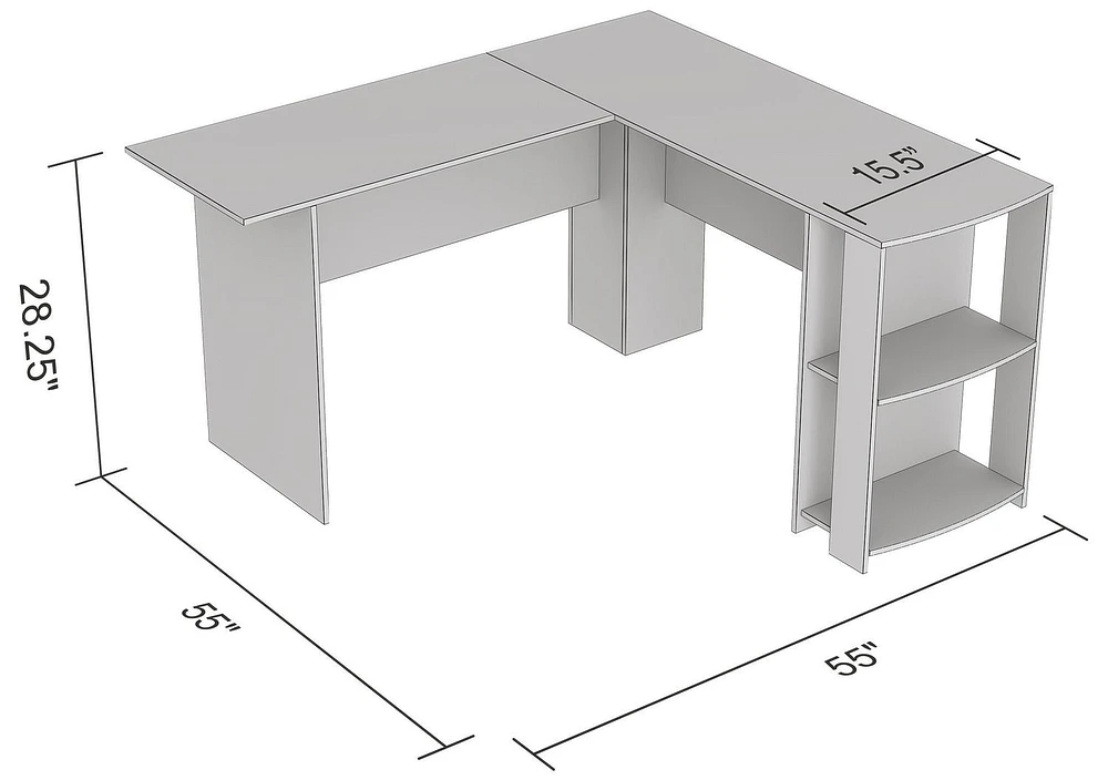 Safdie & Co. Computer Desk 55L Dark Grey L-Shaped 2 Shelves
