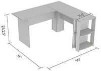 Safdie & Co. Computer Desk 55L Dark Grey L-Shaped 2 Shelves