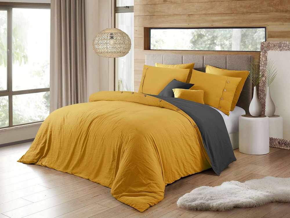 Reversible Natural Crinkle Fabric Ultra Soft Solid Duvet Cover Set