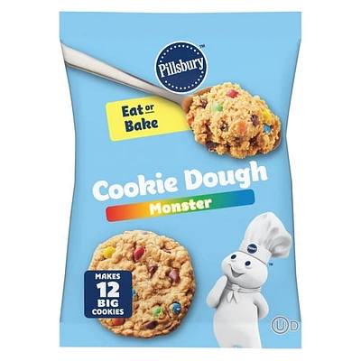 Pillsbury Monster Cookie Dough with Candy Pieces, Peanut Butter & Chocolate Chips, Ready to Bake, 12 Big Cookies, 454 g