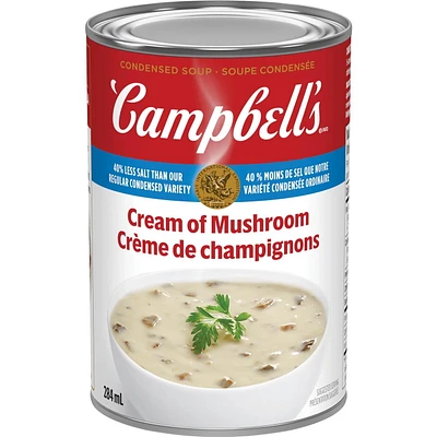 Soupe condensée Campbell’sMD, Crème de champignons 40% moins de sodium, longue conservation 284 ml