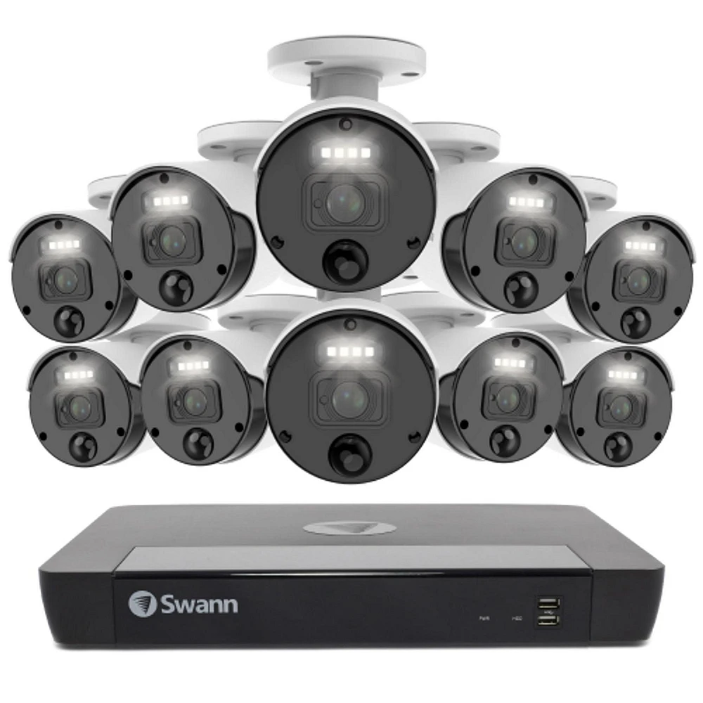 Swann Master 4K Ultra HD -channel 2TB Hard Drive NVR Security System with x 4K Heat and Motion Detection Spotlight IP Bullet Security Cameras (NHD-875WLB