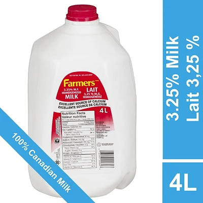 Farmers Homogenized 3.25% Milk, 4 L Jug