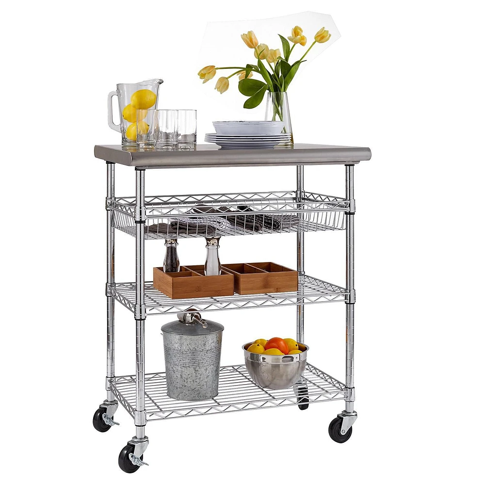 Chariot de cuisine en acier inoxydable Seville Classics, 30" x 20" x 36"
