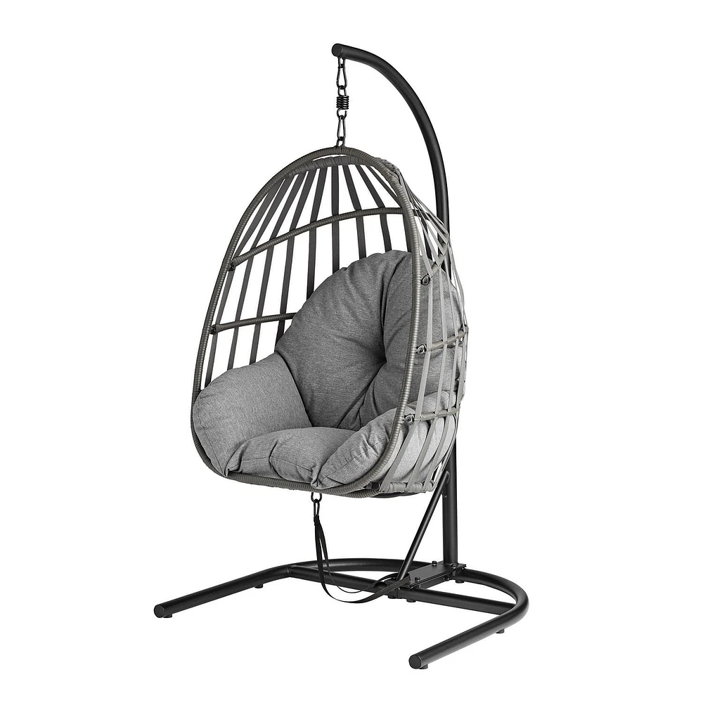 Chaise ovoïde suspendue avec support pour patio Mainstays Osier tissé à la main et corde