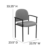 Chaise de réception auxiliaire empilable de confort en acier et tissu gris avec appui-bras