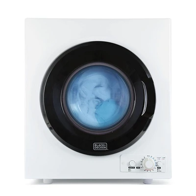 Sécheuse compacte Black + Decker BCED26 pour prise murale standard, petite, 5 modes, volume de charge 8,8 lb, blanche