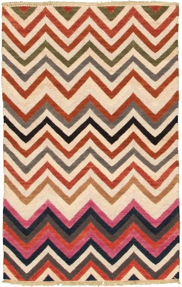 ECARPETGALLERY Tapis Fait à la Main pour Salon, Salle à Manger et Chambre à Coucher Géométrique Collection Vif et coloré 4'0" x 6'0" en Ivoire