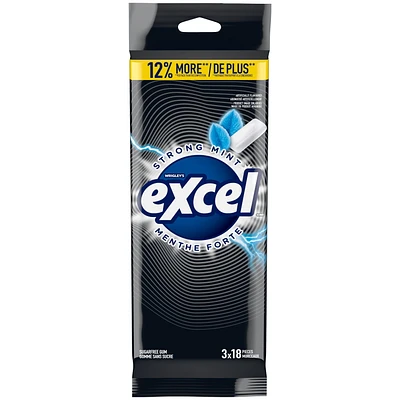 EXCEL, Menthe forte, gomme à mâcher sans sucre, 18 morceaux, 3 emb. Emballages de 3, 18 morceaux