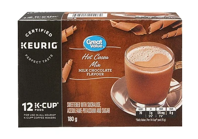 Great Value Hot Cocoa Mix Milk Chocolate Flavour, 12 Pods