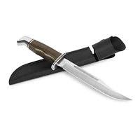 Couteau Buck Knives General Pro 120 – Couteau de chasse Elite, couteau luxueux, couteau de collection S35VN, lame à clip en acier, O.D. Poignée Micarta verte et gaine en cuir