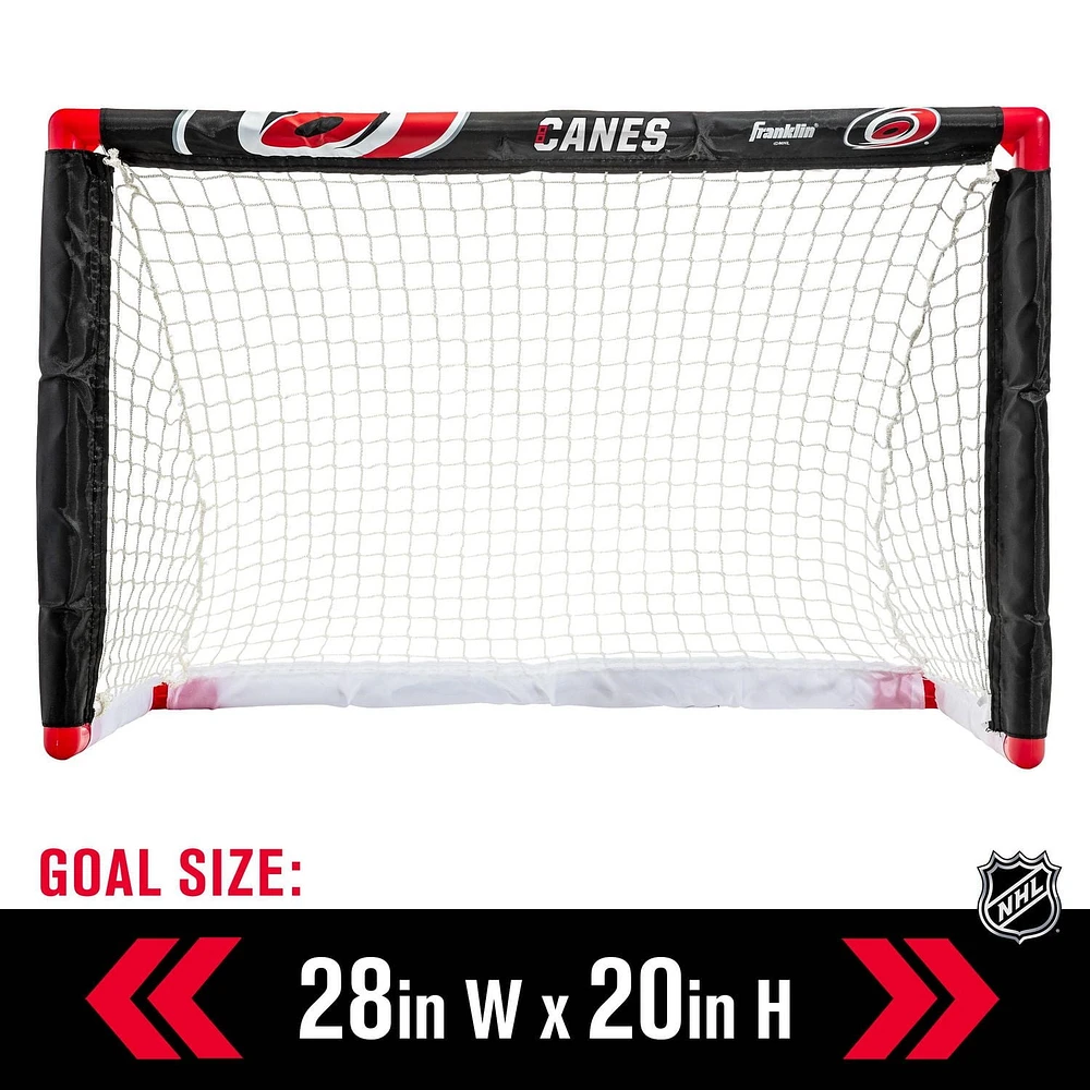 Franklin Sports Ensemble de mini hockey Hurricanes de la NHL – But de hockey intérieur pour enfants, ballon, 2 mini bâtons de hockey