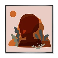Designart Silhouette minimale de femme afro-américaine ART MURAL À CADRE FLOTTÉ