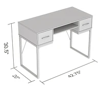 Safdie & Co. Computer Writing Desk 42.5in Dark Grey with 2 Drawers 1 Shelf and Black Metal for Home Office and Small Spaces. Ideal for writing, gaming, study, work from home