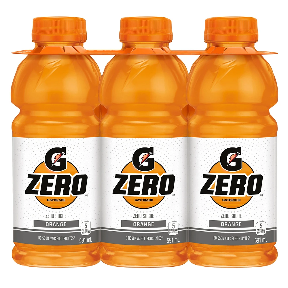 Gatorade Zéro Orange Boisson Électrolytique 6 x 591 mL, Bouteilles 6x591mL