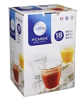 Ens. de verres trempées Picardie de Duralex de 18 pièces transparents