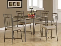 Monarch Specialties Ensemble De Table À Manger, 5pcs Ensemble, Petit, 48" Rectangulaire, Faux Marbre, Cuisine, Métal, Stratifié, D'aspect Marbre Brun, Contemporain, Moderne