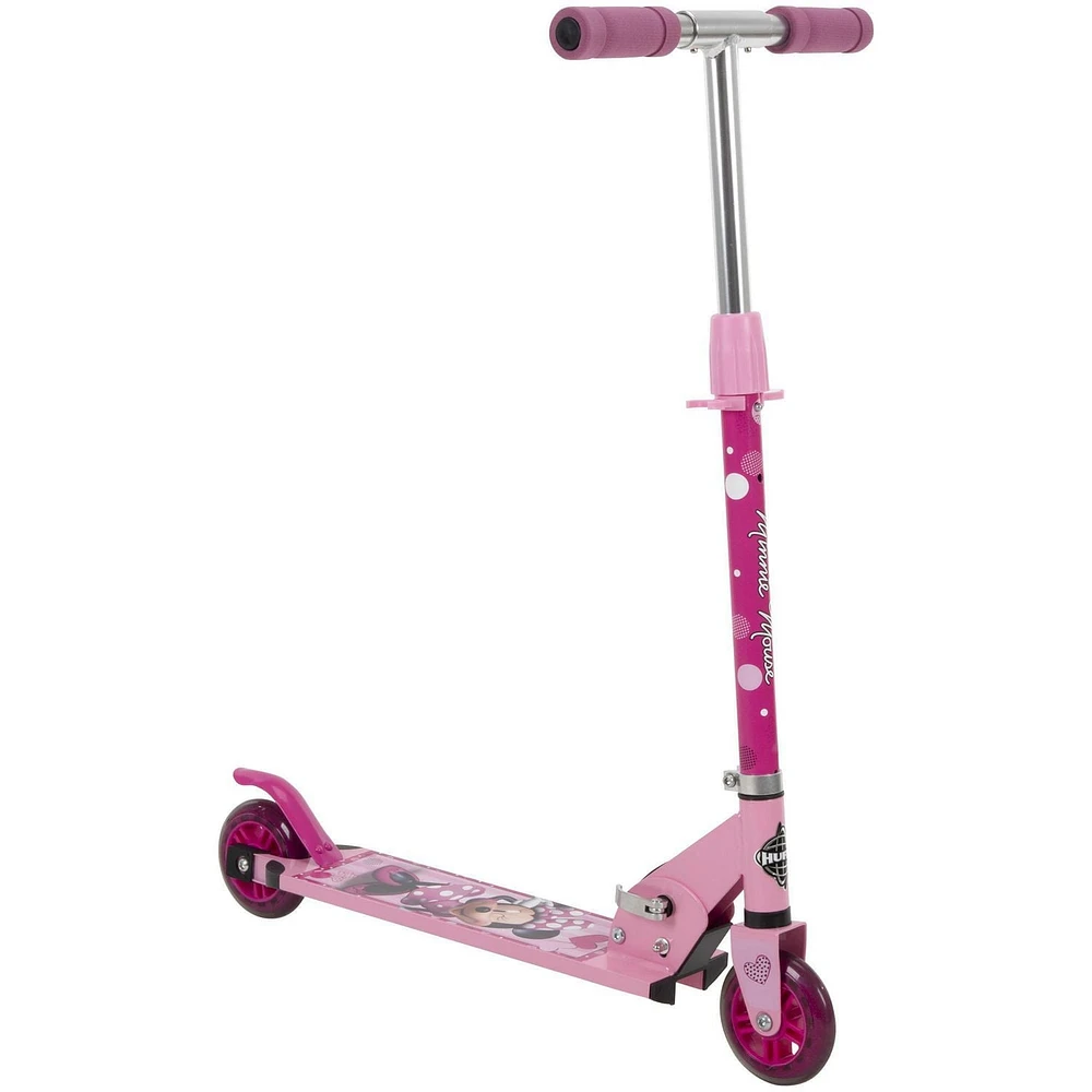 Disney Minnie Girls' Inline Folding Aluminum Scooter, by Huffy, pink, Ideal for ages 5+