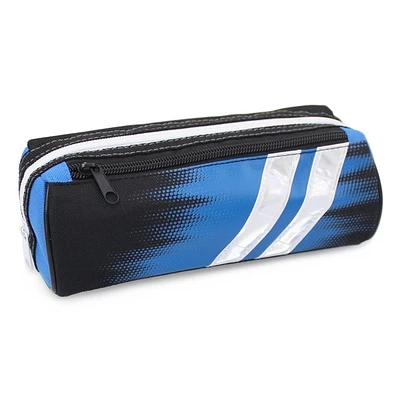 Pen + Gear Sporty 2 Zip Pencil Pouch in Blue with Reflective White Strips