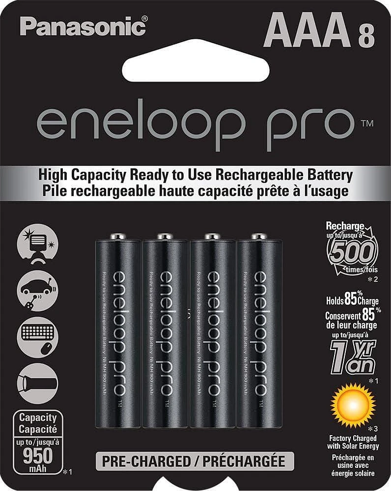 Panasonic Eneloop Pro AAA High Capacity Ni-MH Pre-Charged Rechargeable Batteries, (Pack of 8)