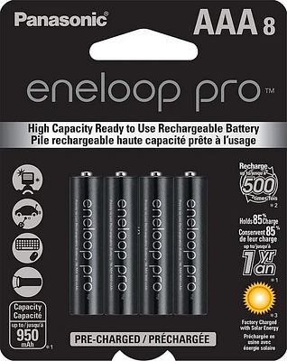 Panasonic Eneloop Pro AAA High Capacity Ni-MH Pre-Charged Rechargeable Batteries, (Pack of 8)