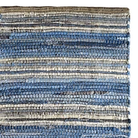 Fabstyles Indigo Recycled Denim & Leather Rug for Living Room, Hallway, Patio