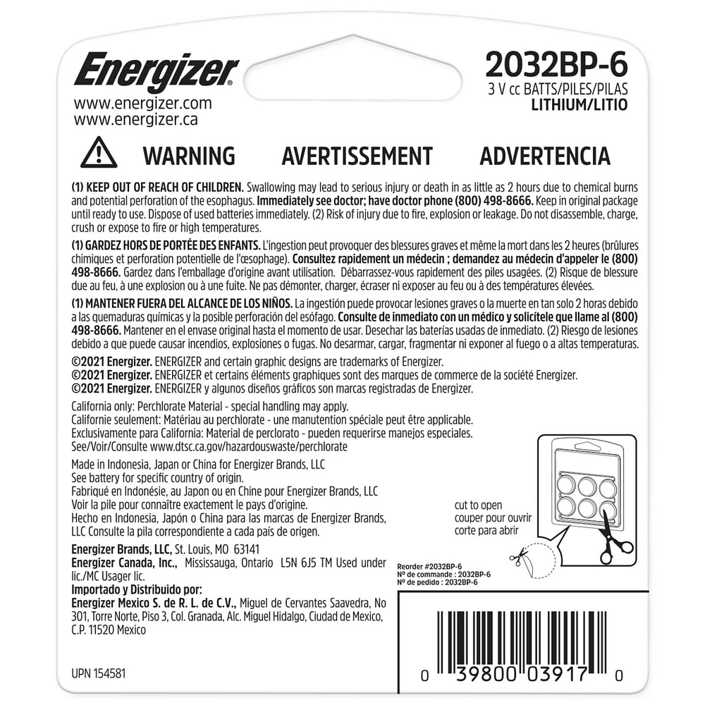 Energizer 2032 Batteries ( Pack), 3V Lithium Coin Batteries