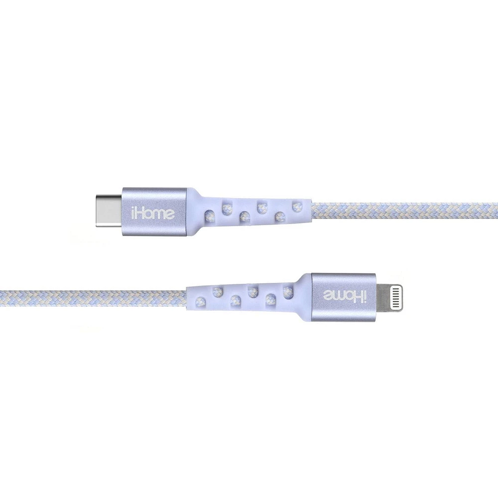 iHome Durastrain 6ft Lightning to USB Type-C Cable - White