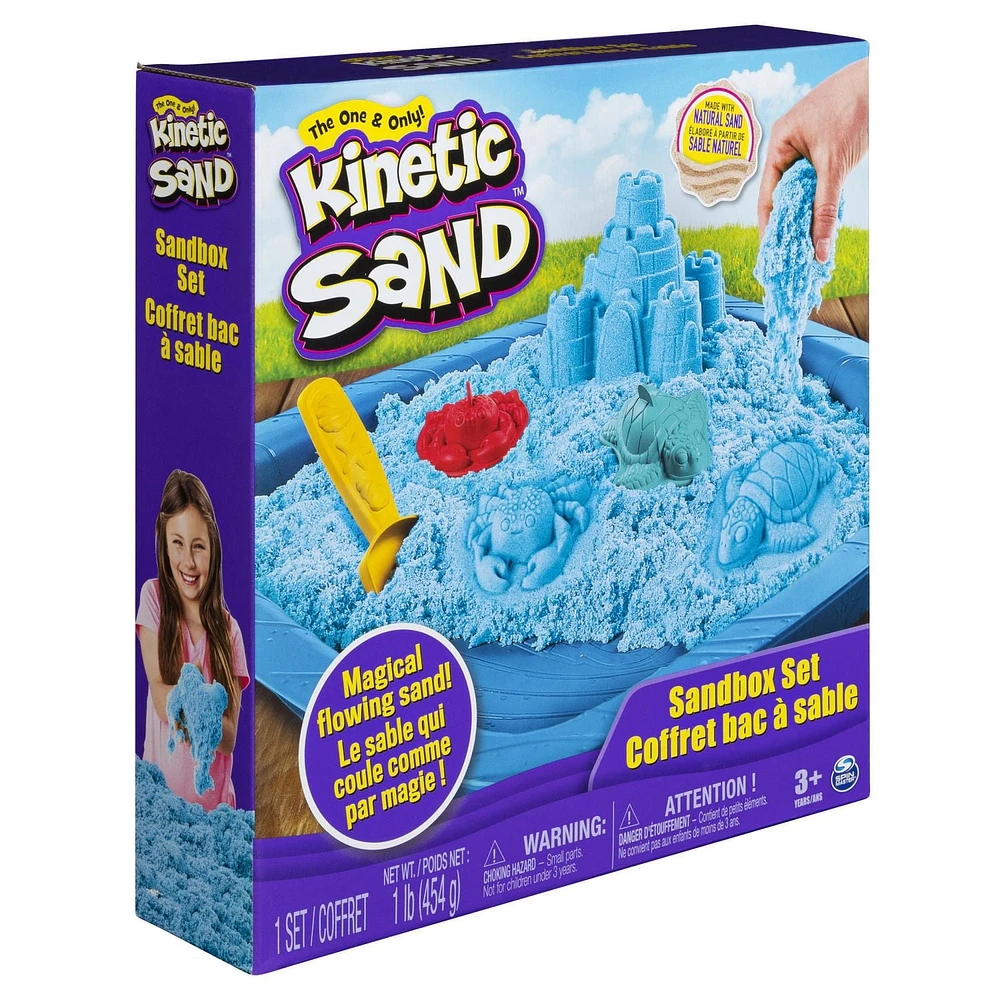 Kinetic Sand, Sandbox Playset with 1lb of Blue Kinetic Sand and 3 Molds, for Ages 3 and Up
