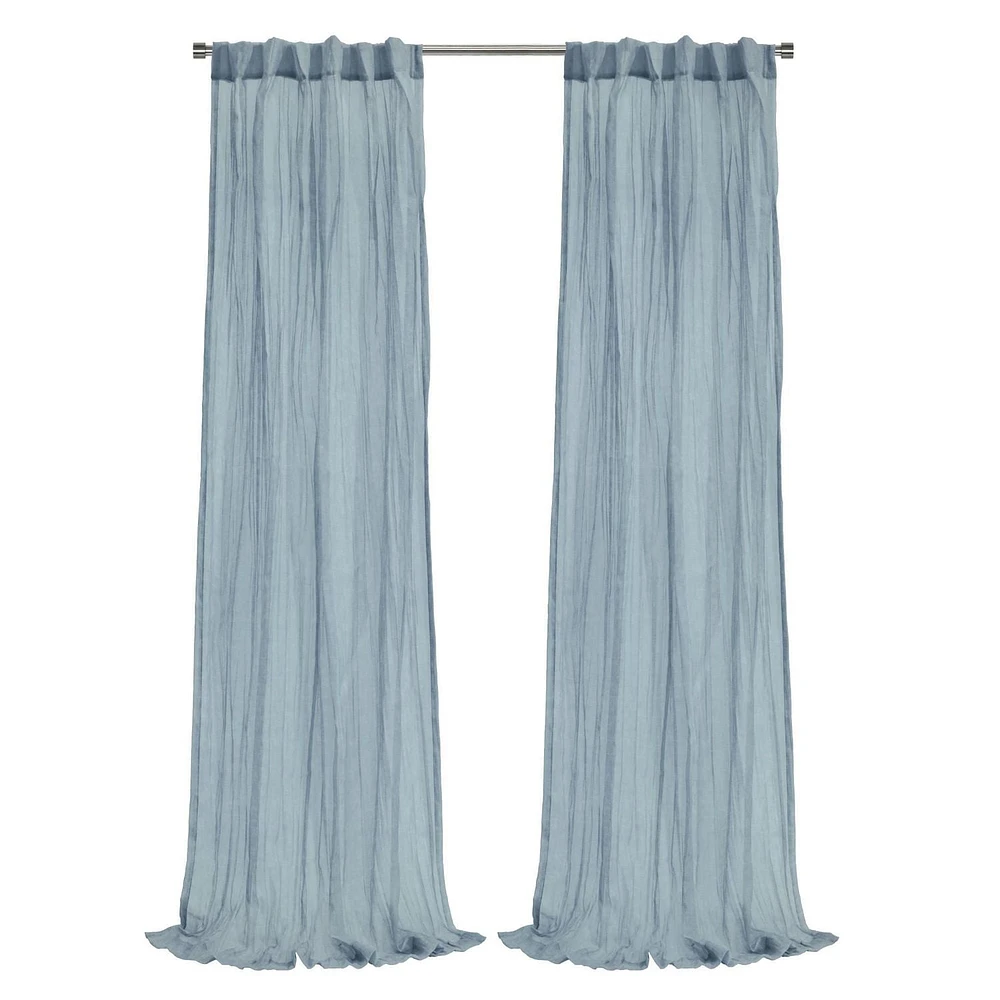 Loft Living Peoria Transparent Double Tetiere panneau de rideau 52 x 108 in Bleu