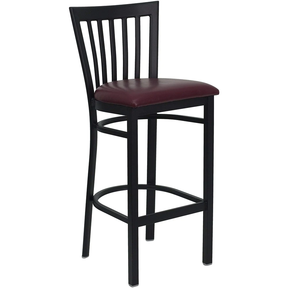 2 Pk. HERCULES Series Black School House Back Metal Restaurant Barstool - Burgundy Vinyl Seat
