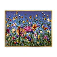Designart Marguerites et fleurs sauvages dans le champ de jardin d'été I ART MURAL À CADRE FLOTT