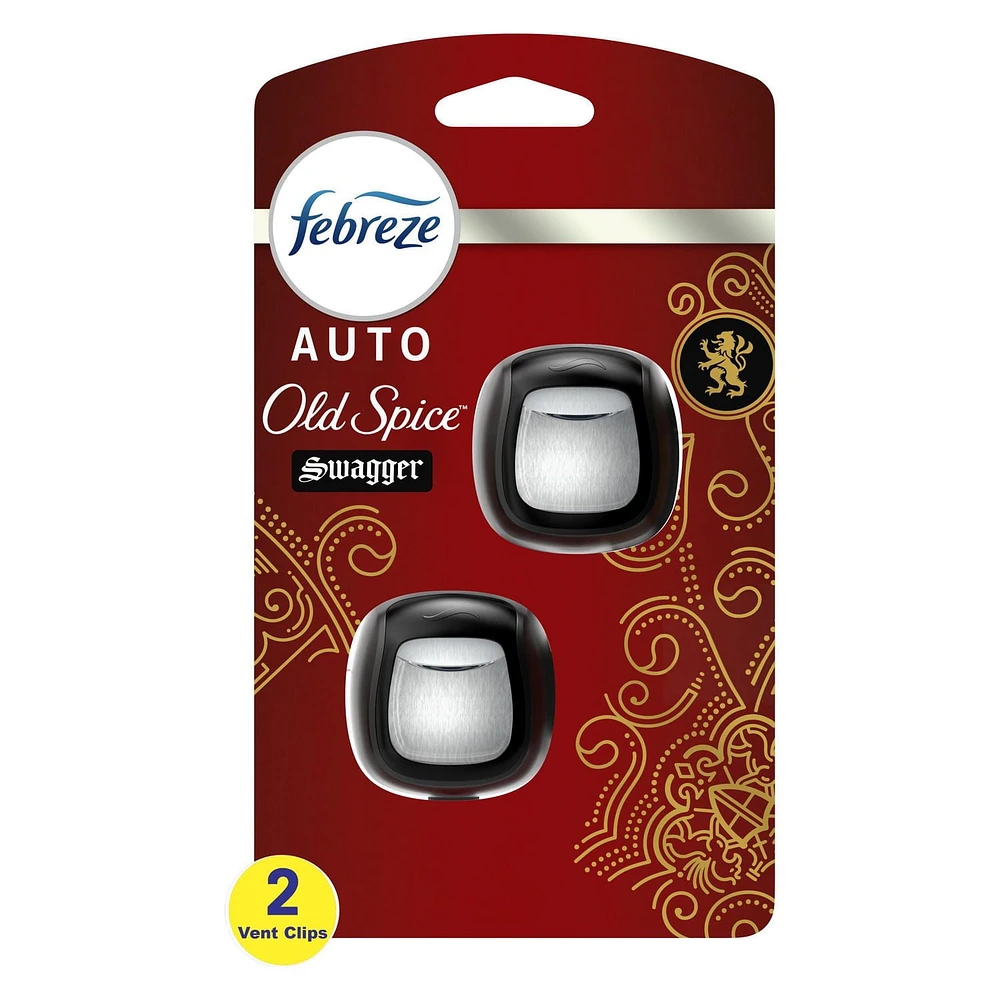 Assainisseur d’air sous forme de pince pour bouche d’air Febreze AUTO, parfum Old Spice Swagger 4.4ML, paquet de 2