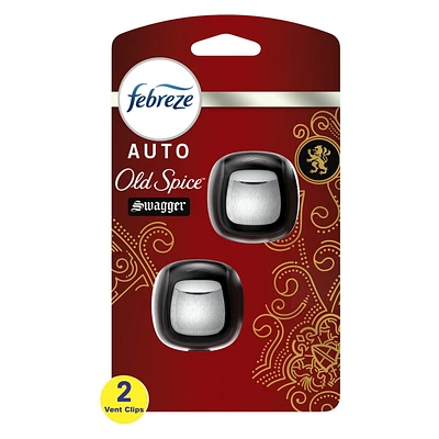 Assainisseur d’air sous forme de pince pour bouche d’air Febreze AUTO, parfum Old Spice Swagger 4.4ML, paquet de 2