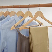 20 Pack Home Premium Wooden Hangers - Slightly Curved Hanger Set - Solid Wood Coat Hangers with Stylish Chrome Hooks - Heavy-Duty Clothes, Jacket, Shirt, Pants, Suit Hangers (Natural), 20 PACK NATURAL WOOD HANGER