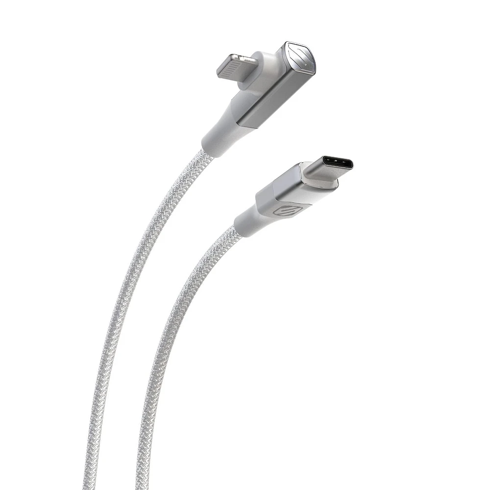 Scosche Ci4BRA4WT-SP Strikeline RA Premium USB-C to Right-Angle MFi Certified Charge & Sync Braided Cable 4-ft. White/Silver